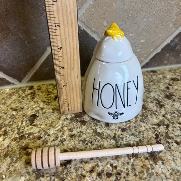 Rae Dunn HONEY Pot w Wooden Dipper Honey Jar Yellow Honey Bee Artisan Collection - Picture 8 of 8